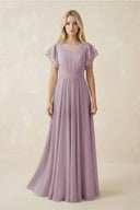 Cap Sleeve Ruffled A - Line Chiffon Bridesmaid Dress in Dusk - KissProm Bridesmaid Dresses
