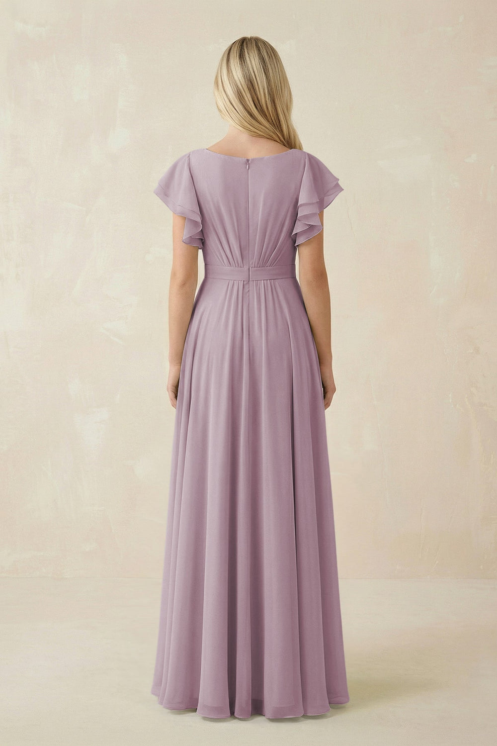 Cap Sleeve Ruffled A - Line Chiffon Bridesmaid Dress in Dusk - KissProm Bridesmaid Dresses
