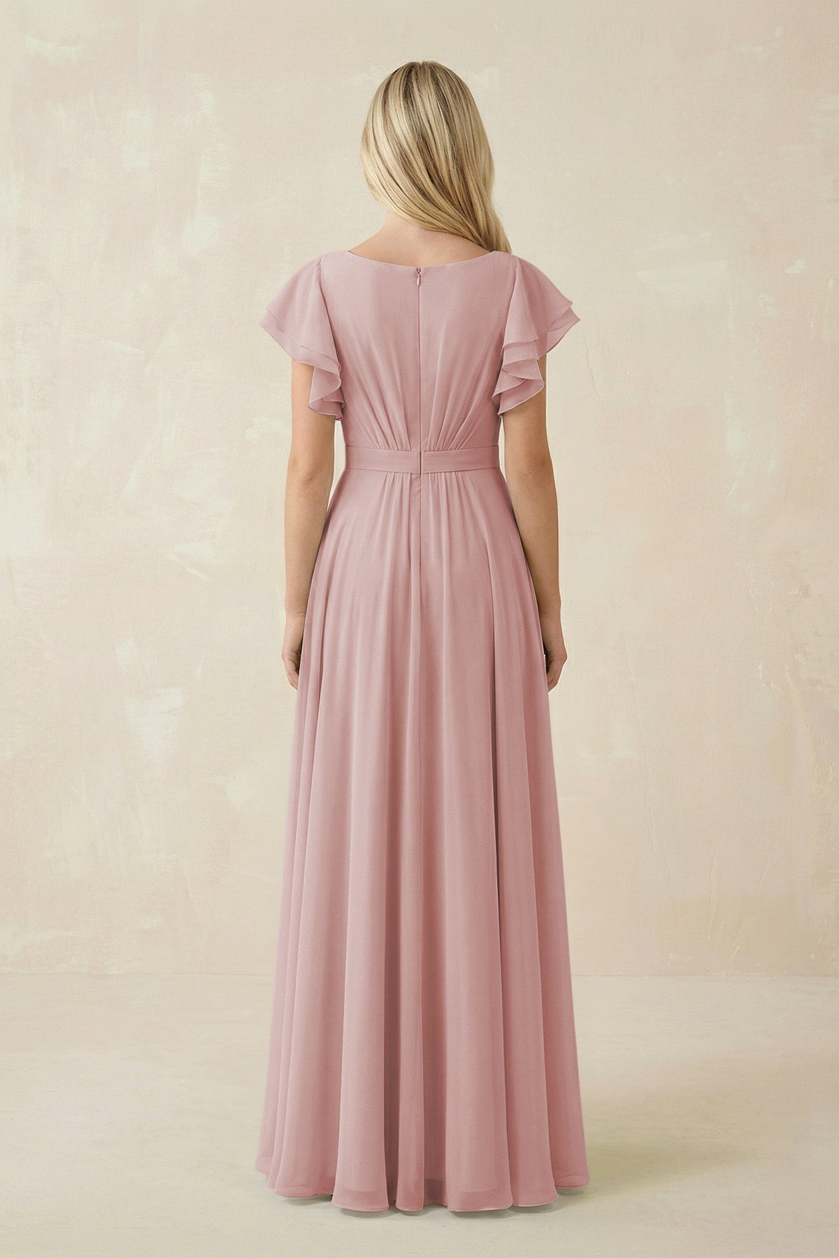 Cap Sleeve Ruffled A-Line Chiffon Bridesmaid Dress in Dusty Rose