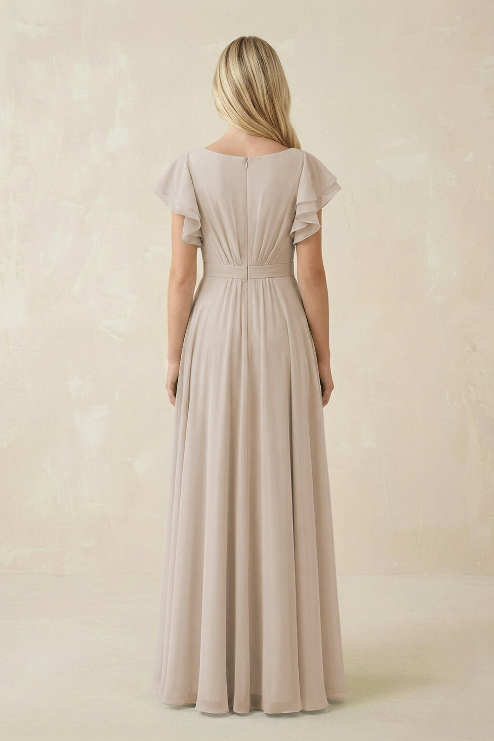Cap Sleeve Ruffled A - Line Chiffon Bridesmaid Dress in Frost - KissProm Bridesmaid Dresses