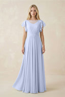 Cap Sleeve Ruffled A - Line Chiffon Bridesmaid Dress in Ice - KissProm Bridesmaid Dresses