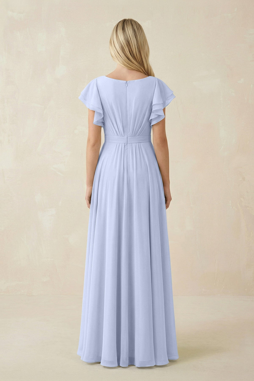 Cap Sleeve Ruffled A - Line Chiffon Bridesmaid Dress in Ice - KissProm Bridesmaid Dresses