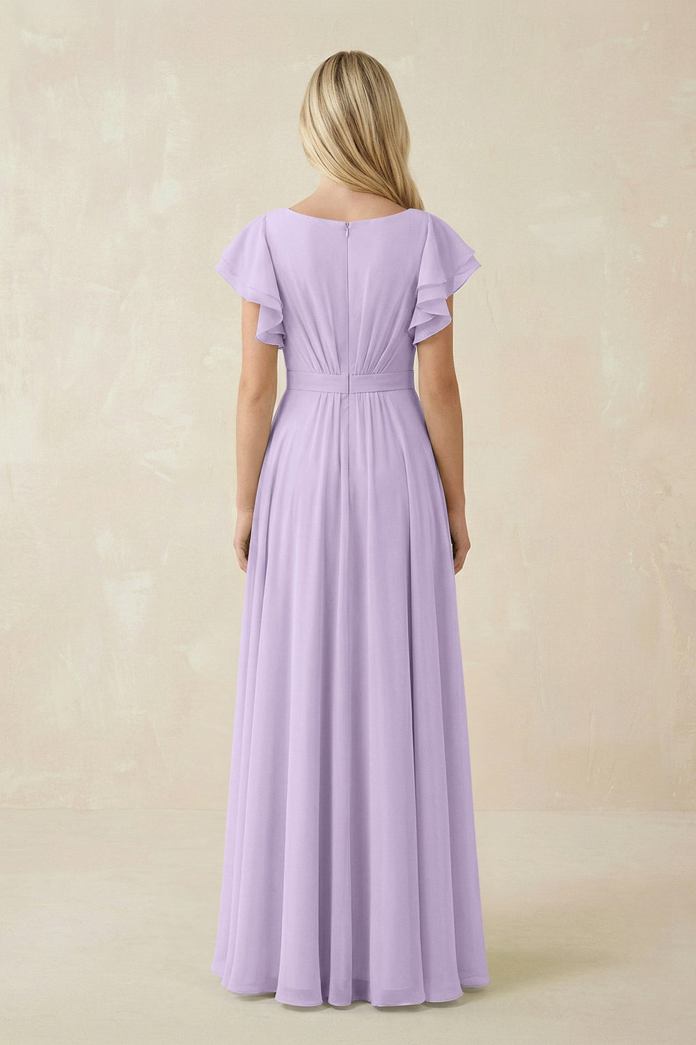 Cap Sleeve Ruffled A - Line Chiffon Bridesmaid Dress in Lavender - KissProm Bridesmaid Dresses