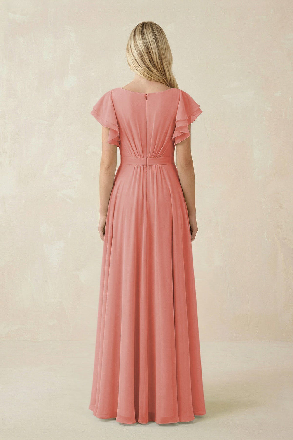 Cap Sleeve Ruffled A - Line Chiffon Bridesmaid Dress in Mulberry - KissProm Bridesmaid Dresses