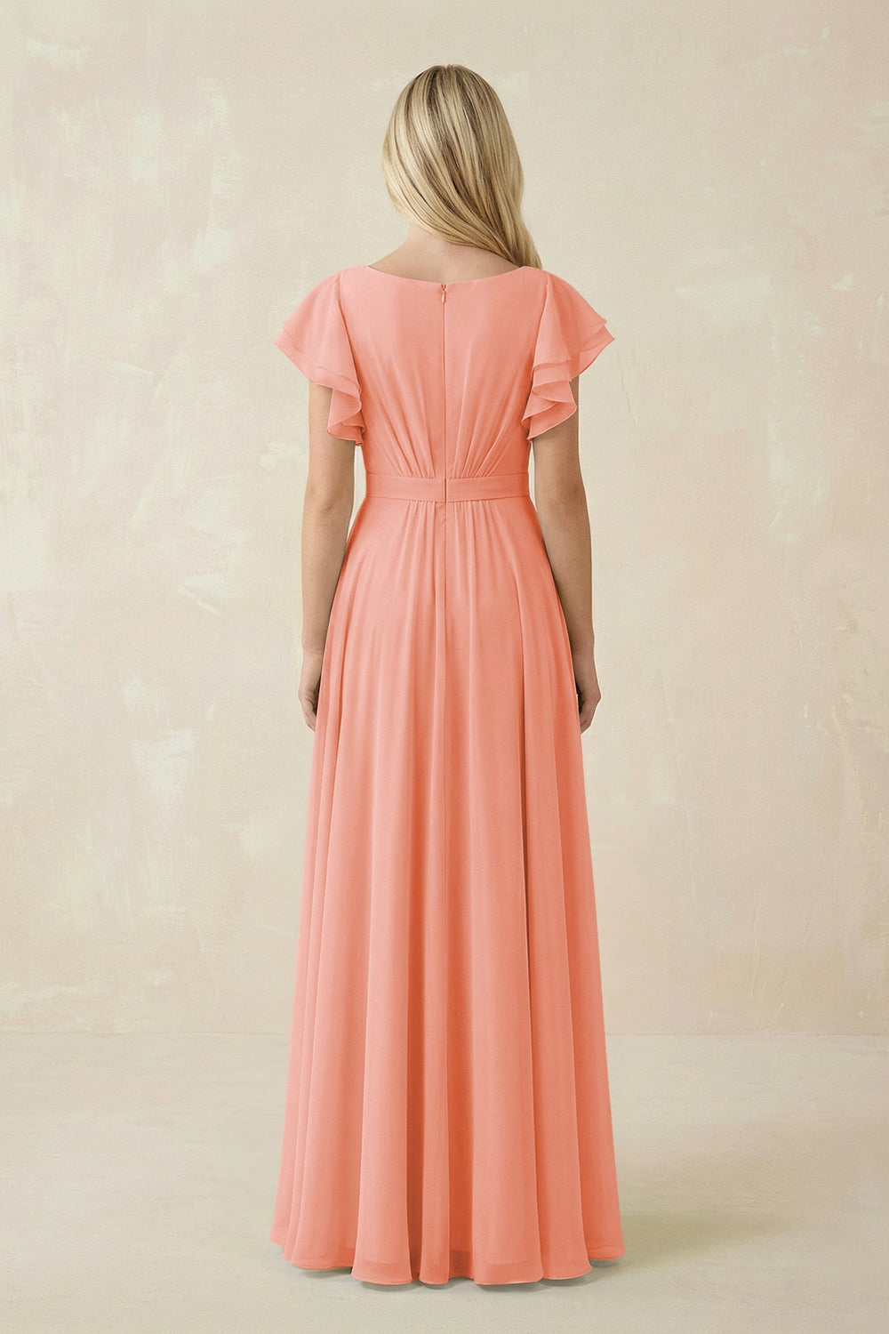 Cap Sleeve Ruffled A - Line Chiffon Bridesmaid Dress in Rosette - KissProm Bridesmaid Dresses