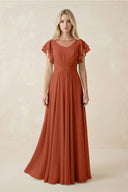 Cap Sleeve Ruffled A - Line Chiffon Bridesmaid Dress in Spice - KissProm Bridesmaid Dresses