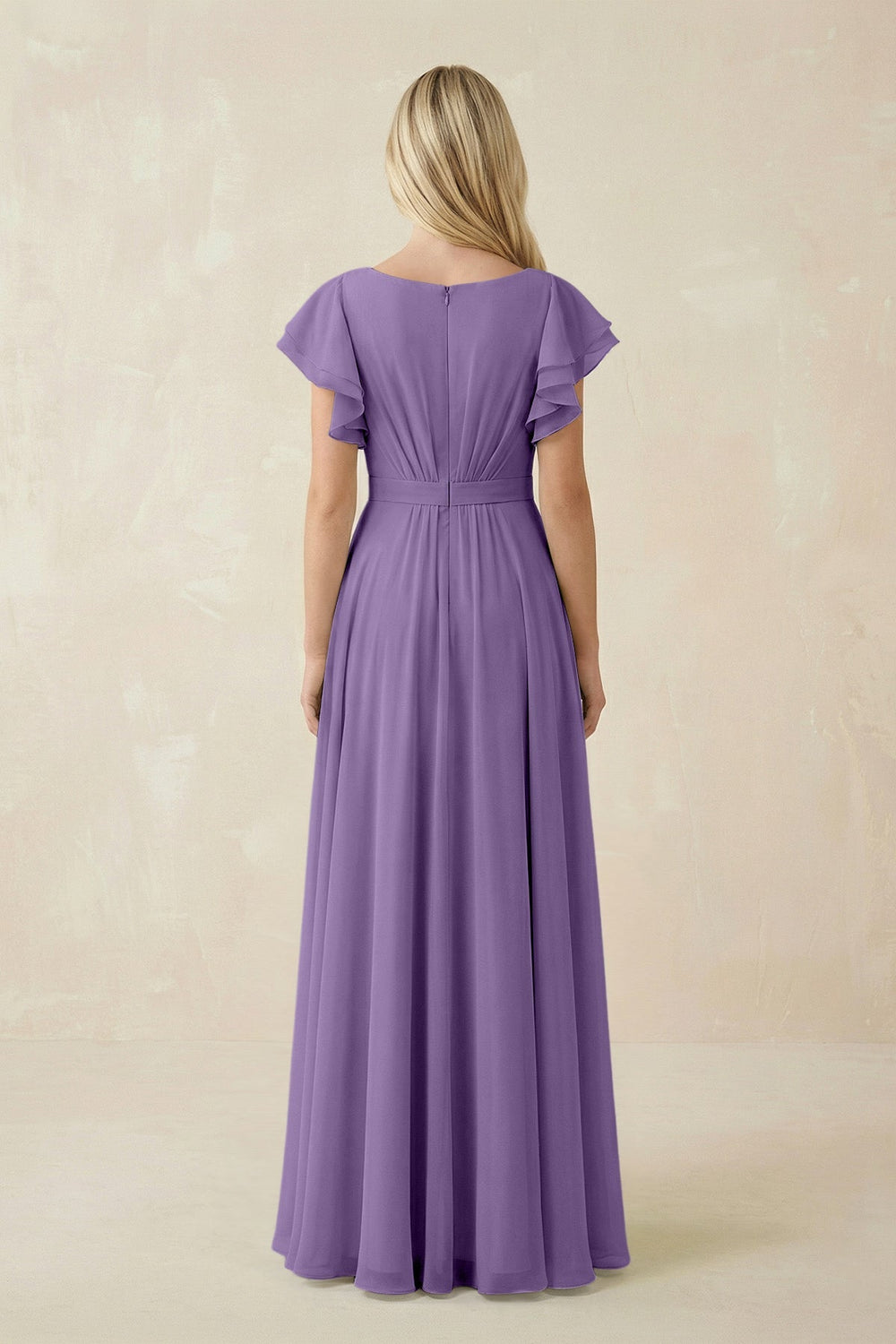 Cap Sleeve Ruffled A - Line Chiffon Bridesmaid Dress in Tahiti - KissProm Bridesmaid Dresses