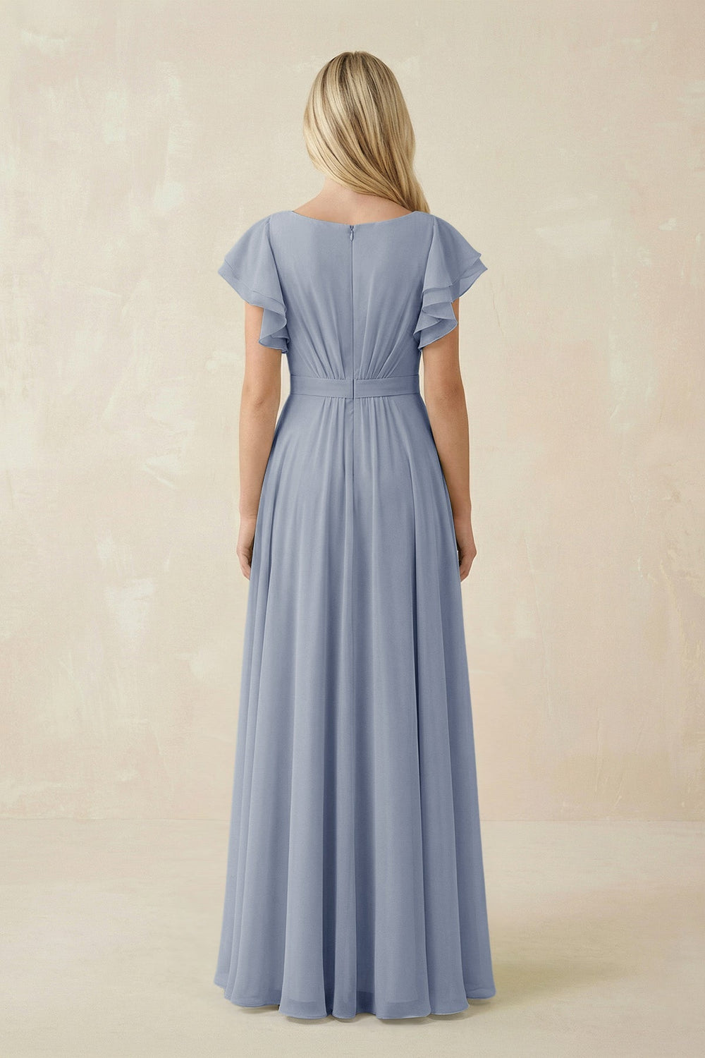Cap Sleeve Ruffled A - Line Chiffon Bridesmaid Dress in Twilight - KissProm Bridesmaid Dresses