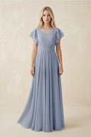 Cap Sleeve Ruffled A - Line Chiffon Bridesmaid Dress in Twilight - KissProm Bridesmaid Dresses