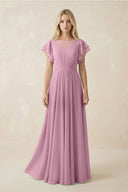 Cap Sleeve Ruffled A - Line Chiffon Bridesmaid Dress in Vintage Mauve - KissProm Bridesmaid Dresses