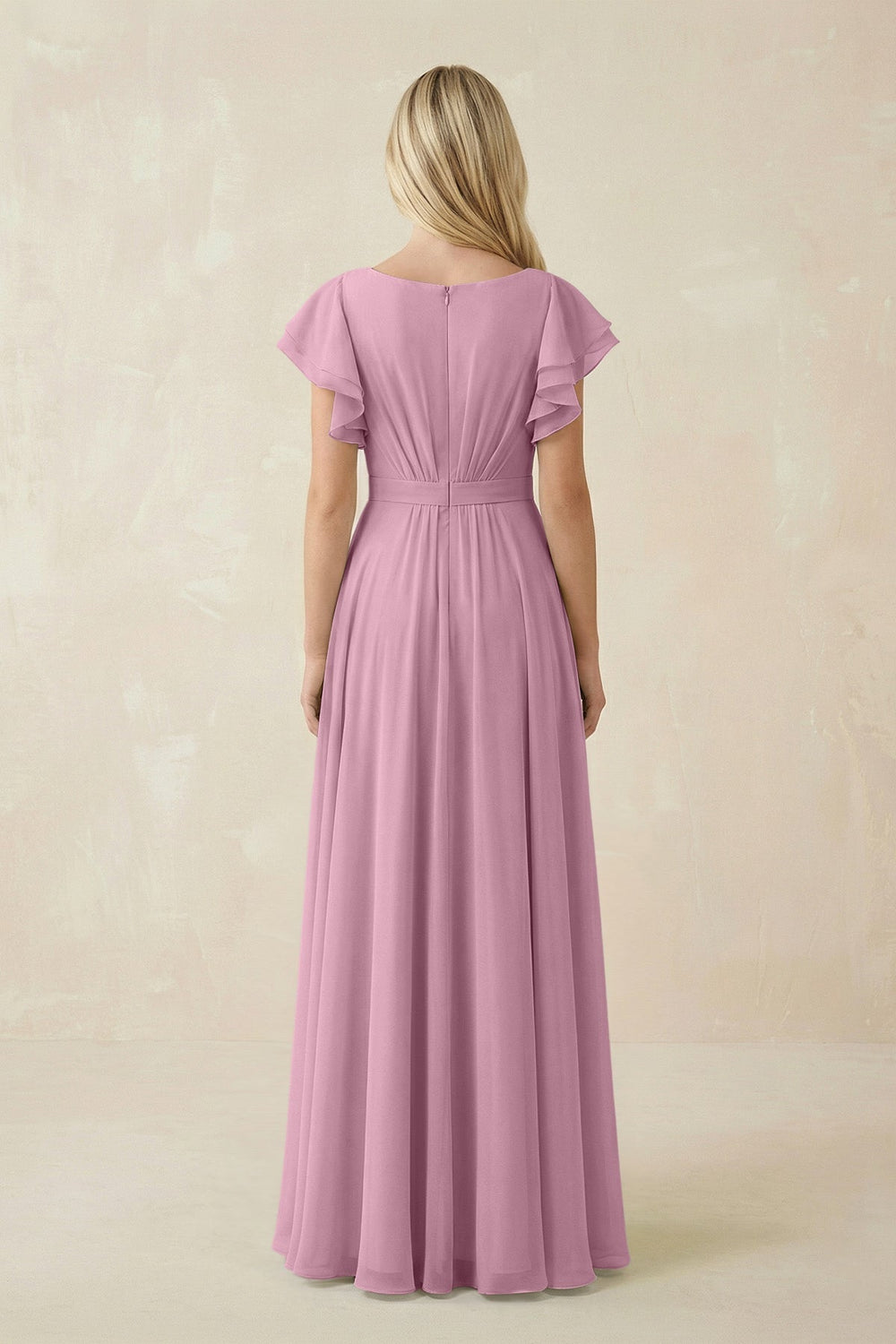 Cap Sleeve Ruffled A - Line Chiffon Bridesmaid Dress in Vintage Mauve - KissProm Bridesmaid Dresses