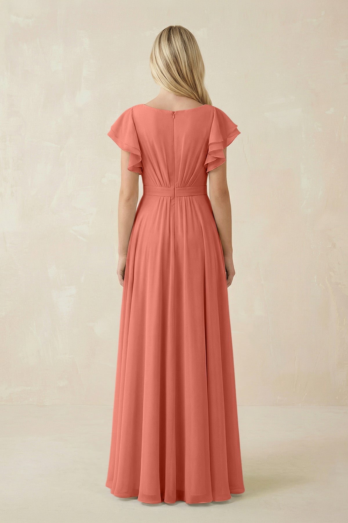 Cap Sleeve Ruffled A-Line Chiffon Bridesmaid Dress in Wild Rose, Wild Rose / 30