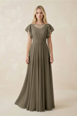 Cap Sleeve Ruffled A - Line Chiffon Bridesmaid Dress in Willow Green - KissProm Bridesmaid Dresses