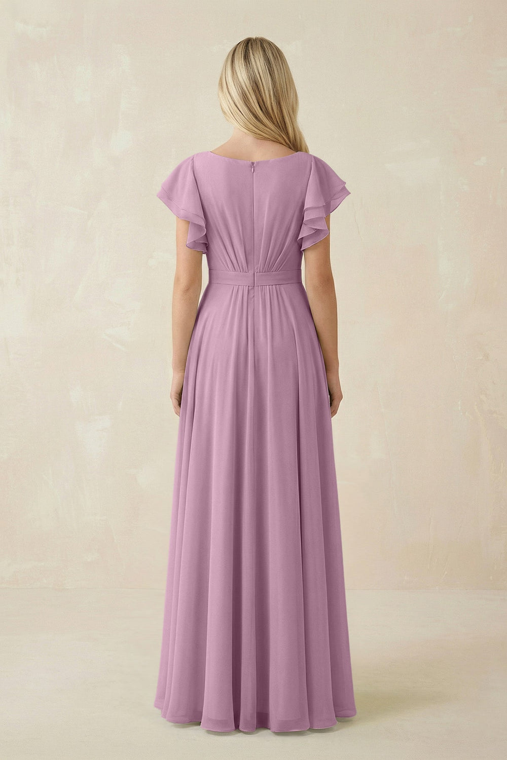 Cap Sleeve Ruffled A - Line Chiffon Bridesmaid Dress in Wisteria - KissProm Bridesmaid Dresses