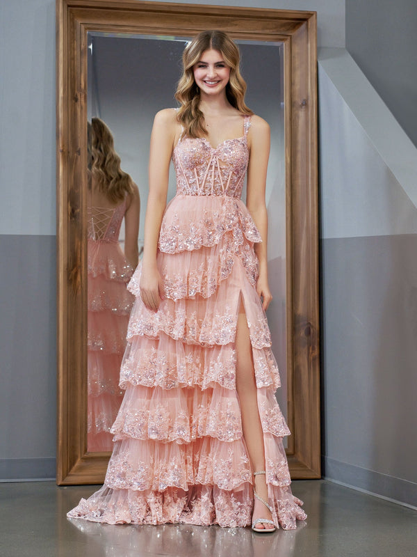 Deep V Neck Homecoming Dresses with Sequins Back Open Tiered Hoco Dress Y1615 main image 1