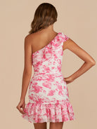 Caprice | Pink - A-Line One Shoulder Floral Chiffon Short Homecoming Dresses