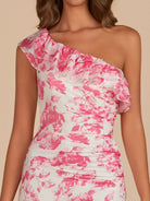 Caprice | Pink - A-Line One Shoulder Floral Chiffon Short Homecoming Dresses