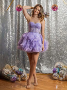 Carmelita | Lilac - Strapless A Line Ruffle Tulle Homecoming Dress With Appliques