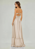 Carnation | Criss - cross Chartreuse Ruched A - line Halter Sleeveless Long Prom Dress - KissProm