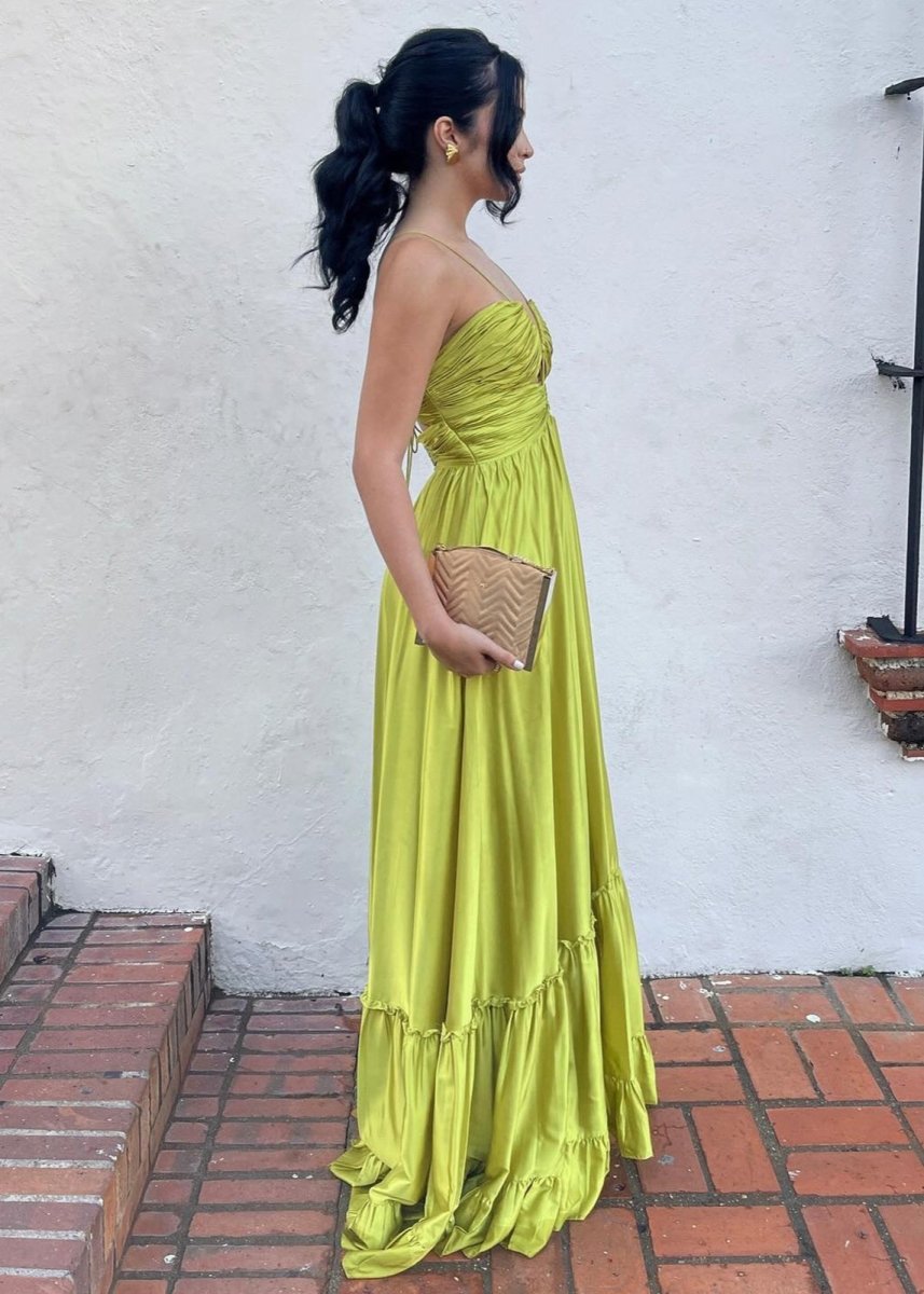 Criss-Cross Chartreuse Ruched A-Line Halter Sleeveless Long Prom Dress, Chartreuse / 8 Criss-Cross Chartreuse Ruched A-Line Halter Sleeveless Long Prom Dress, Chartreuse / 8