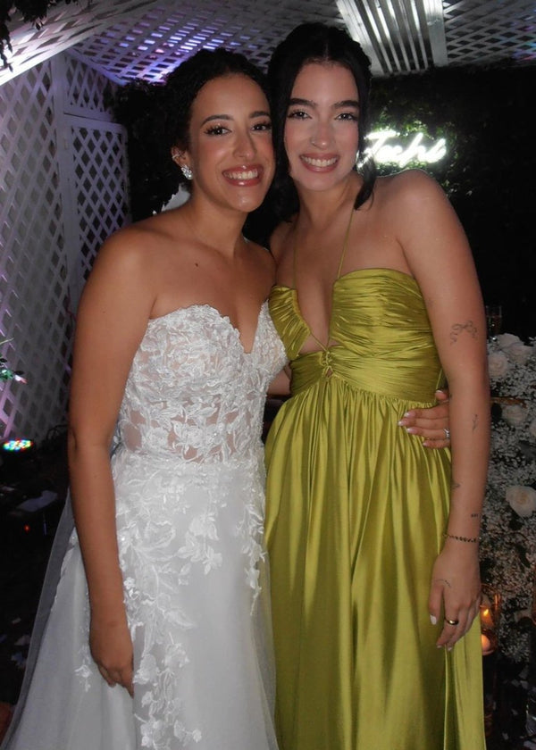 KissProm-Carnation Criss-cross Chartreuse Ruched A-line Halter Sleeveless Long Prom Dress