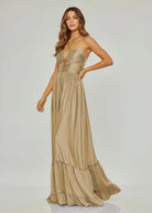 Carnation | Criss - cross Chartreuse Ruched A - line Halter Sleeveless Long Prom Dress - KissProm