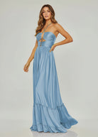 Carnation | Criss - cross Chartreuse Ruched A - line Halter Sleeveless Long Prom Dress - KissProm