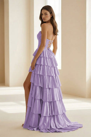 Casmira | Gold - Strapless A Line Satin Ruffled Long Formal Prom Dresses With Beading - KissProm