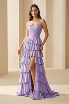 Casmira | Gold - Strapless A Line Satin Ruffled Long Formal Prom Dresses With Beading - KissProm