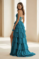 Casmira | Gold - Strapless A Line Satin Ruffled Long Formal Prom Dresses With Beading - KissProm