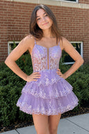 Cassiope | Lavender - A Line V Neck Sequins Short Homcoming Dresses With Appliques