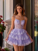 Cassiope | Lavender - A Line V Neck Sequins Short Homcoming Dresses With Appliques
