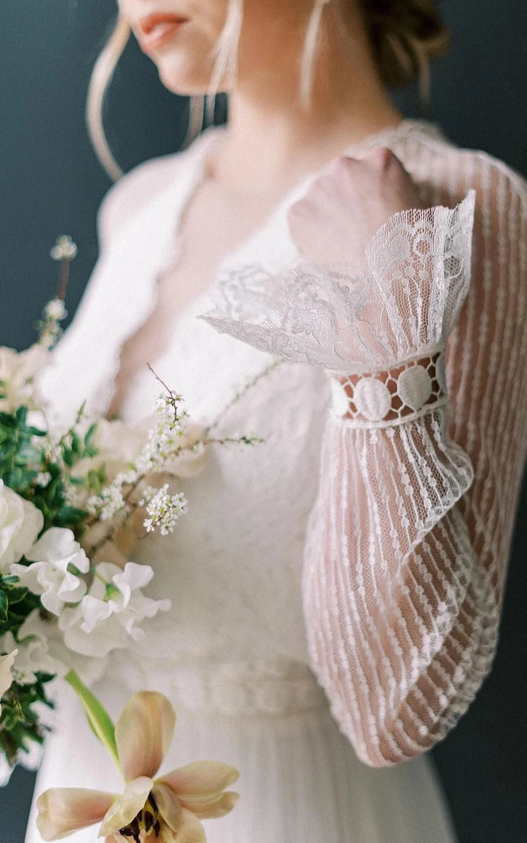 Casual A-Line Bateau Lace Tulle Wedding Dress With Long Sleeve And Sash