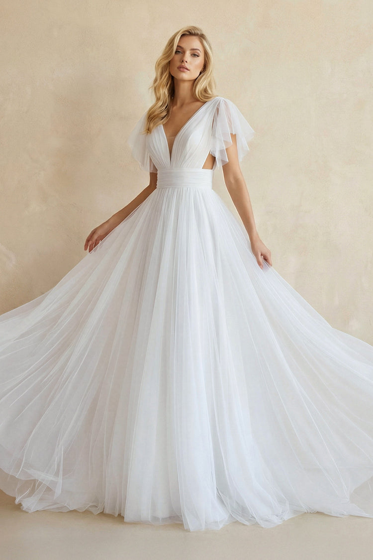 beach casual wedding dress A-Line Tulle With V-neck And Low-V Back Diamond White / 10 squareneck Train length:Cathedral train Designed to provide a This Amazon Fit-and-Flare Midi