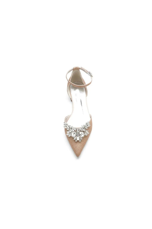 Casual Pointed Toe Ankle Strap Low Heels with Rhinestone - KissProm