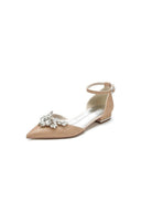 Casual Pointed Toe Ankle Strap Low Heels with Rhinestone - KissProm