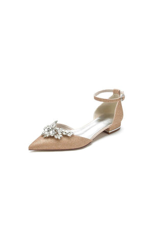 Casual Pointed Toe Ankle Strap Low Heels with Rhinestone - KissProm