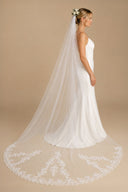 Cathedral Veils with Lace and Beaded Hemline in Ivory - KissProm Wedding Veils