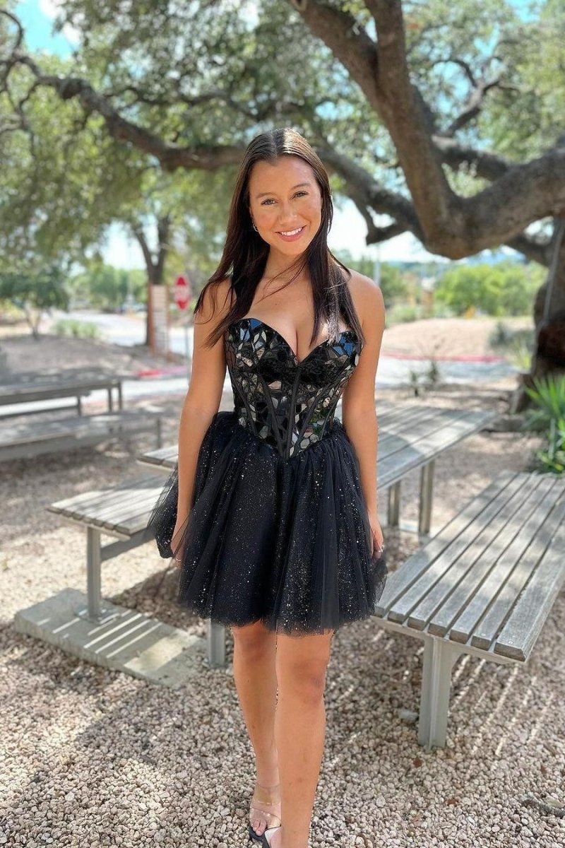 Cavell | Sweetheart Green Mirror Sequin Short Party Dress - KissProm