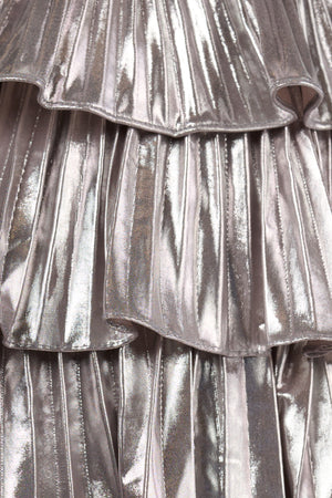 Silver Strapless A Line Metallic Tiered Homecoming Dress With Beading-KISSPROM