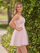 Celeste | A - Line Deep V Neck Ruched Short Homecoming Dress - KissProm