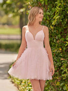 Celeste | A - Line Deep V Neck Ruched Short Homecoming Dress - KissProm