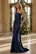 Yellow - One Shoulder Sheath Satin Backless Long Prom Dresses - KissProm
