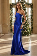 Yellow - One Shoulder Sheath Satin Backless Long Prom Dresses - KissProm