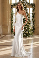 Yellow - One Shoulder Sheath Satin Backless Long Prom Dresses - KissProm