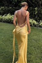 Celvany | Yellow - One Shoulder Sheath Satin Backless Long Prom Dresses - KissProm