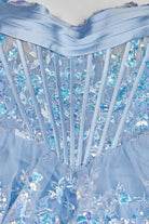 Ceriel | Sky Blue - Strapless A Line Sequined Lace Long Formal Prom Dresses With Ruffles - KissProm