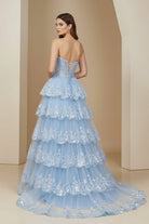 Ceriel | Sky Blue - Strapless A Line Sequined Lace Long Formal Prom Dresses With Ruffles - KissProm