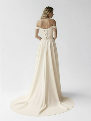 A - Line Off the Shoulder Beaded Wedding Dress– Wedding Dresses by KissProm | Available at KissProm