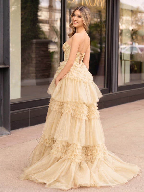 A-Line Sweetheart Tiered Long Tulle Prom Dress - Kissprom